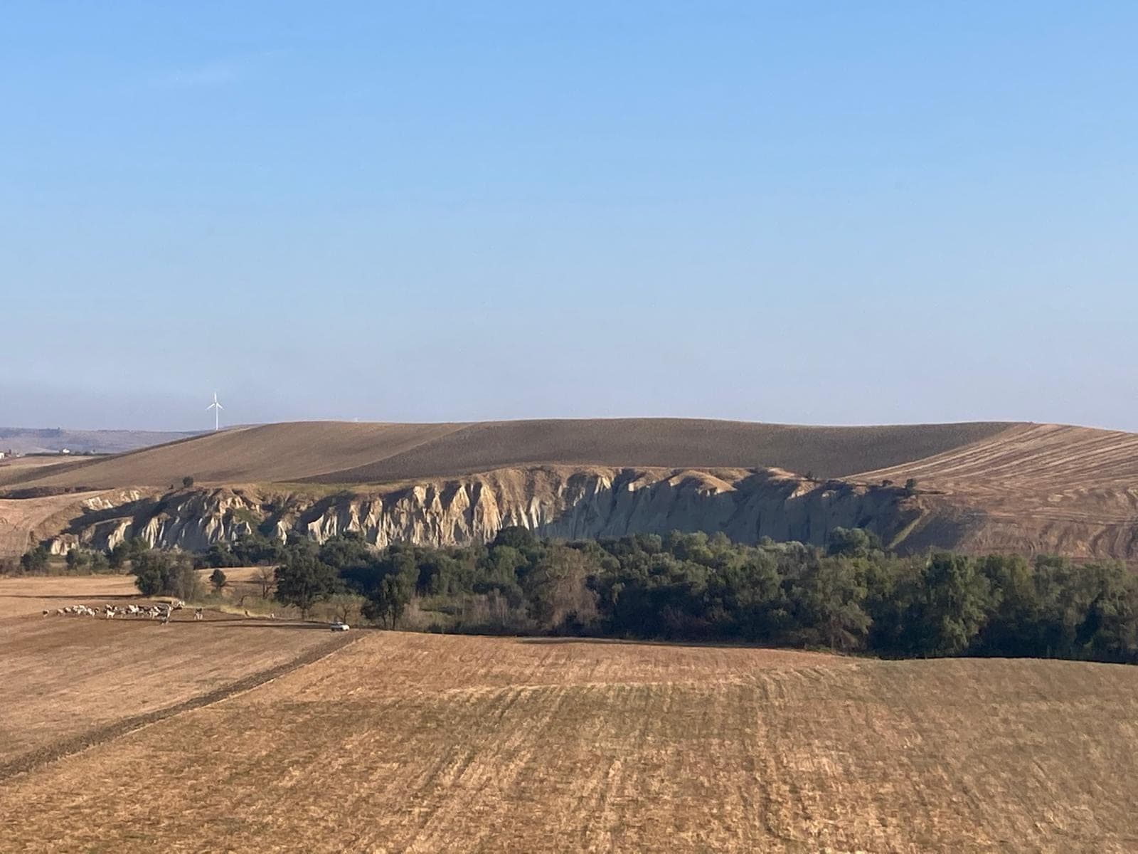Clay badlands and harvested fields in the Basilicata hills near the estate